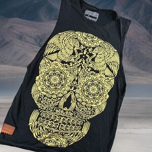 Day of the Dead Tank Top Men M Black Sugar Skull‎ Mexico Santa Muerte Graphic